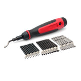 flat lay of long reach deburring tool with extra blades