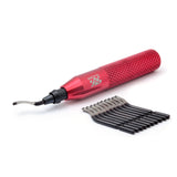 Red deburring tool with 10 extra blades