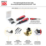 Graphic including demurring tool, blades, and information on how tool works