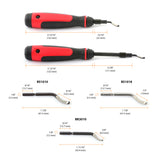 infographic shows measurement specifications for long reach deburring tool